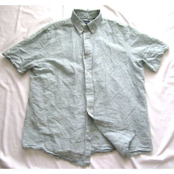 Men's Chaps Linen Blend Button Short Sleeve Shirt Sz L (MT612) - Picture 1 of 9